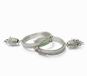 ชุดกำไลข้อมือเงินแท้ชุบเงิน ดีไซน์เรขาคณิต ประดับมุกเทียม สำหรับงานแต่งงาน ขายส่งจำนวนมากสำหรับผู้หญิง - Product Image 1