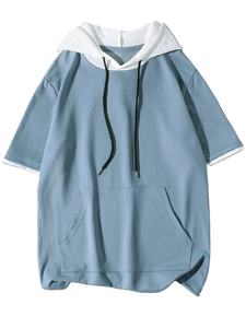 Camisetas OEM al por mayor para hombre, camiseta de verano de manga corta con capucha y hombros caídos, camiseta con logotipo personalizado - Product Image 5