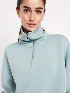 Trendy Style Oversized <b>Women</b> Crop <b>Quarter</b> <b>Zip</b> Turtle Neck Crop sweatshirt Dropshoulder Customizable Sporty Sweatshirt for <b>Women</b> - Product Image 2