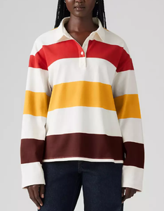 Polo de rugby pour femmes en coton personnalisable en gros, maillot à manches longues, vêtements de football avec motif rayé - Product Image 1