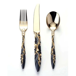 Juego de cubiertos de acero inoxidable con acabado recubierto de Color negro de 3 cubiertos para cocina, mesa, comedor, café, uso doméstico, mango de Metal - Product Image 4