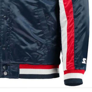 เสื้อแจ็กเก็ตซาตินสำหรับผู้ชายวัสดุเนื้อแข็งสไตล์สตรีทพร้อมคอตั้งติดฉลากส่วนตัว - Product Image 6