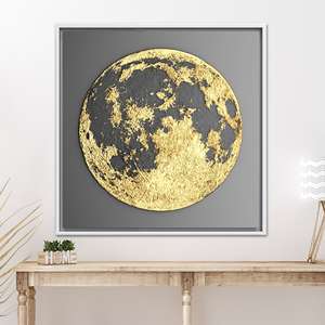 Art mural en verre trempé Golden Moon : décoration abstraite sur toile, 1P Whiteframedcanvas - Product Image 1