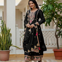 Ensemble Sharara en soie chinon pure, magnifique et élégant, style indien et pakistanais, ensemble Sharara ethnique lourd, noir, pour les fêtes et les mariages, pour femmes