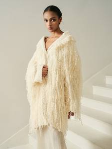 Abrigos de lujo elegantes con cuentas hechas a mano para mujer pre-pedido NORI PREMIUM TASSEL EMB abrigo de lana de gran tamaño marca ANT blanca ropa de mujer - Product Image 4