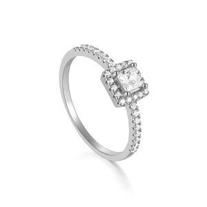Bague Halo en Or 14K avec Diamant de Laboratoire Taille Princesse, Bijoux Fins en Gros, Bague Minimaliste pour Anniversaire et Fiançailles, OEM - Product Image 1