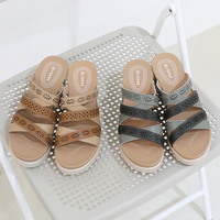Mules à Plateforme en Cuir Véritable Perforé [JSHOE] pour Femme, Sandales d'Été Décontractées à Talon Compensé Confortables