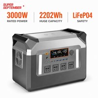 Station d'alimentation portable à batterie solaire 3000W 2202Wh, batterie LiFePO4, MPPT 15A, charge rapide, onde sinusoïdale pure