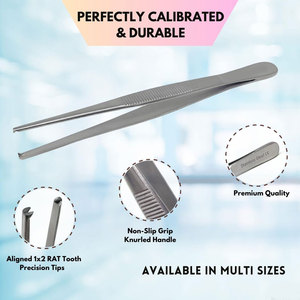 Pinzas de disección Premium de 4,5 pulgadas, 1x2 mordazas de dientes de rata, fórceps de pulgar de tejido quirúrgico de acero inoxidable, instrumentos médicos - Product Image 3
