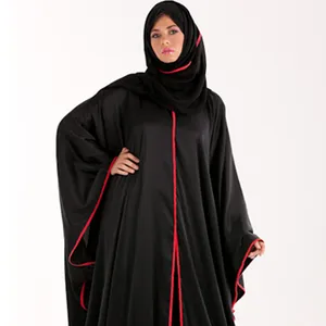 Summer New Arrivage Abaya noire unie avec dentelle rouge