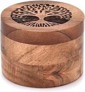 Caja de Madera de Acacia para Especias con Tapa para Cocina, Encimera, Caja Redonda para Almacenamiento de Especias (3.5" X 3.5" X 2.5") - Product Image 5