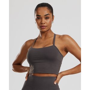 Soutien-gorge intégré pour femmes en graphite personnalisé en gros Crop Top 4 Way Stretch & Buttery Soft Lightweight Fitness Crop Top Tees pour femmes - Product Image 1