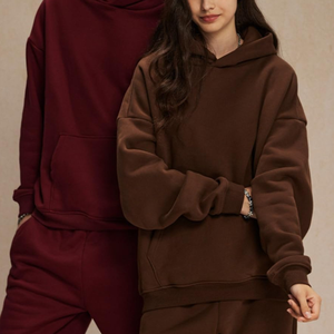 เสื้อฮู้ดผู้ชายแบบดิจิทัลทรงบ็อกซี่ฟิตเนส400 GSM สีเรียบๆฤดูหนาว - Product Image 2