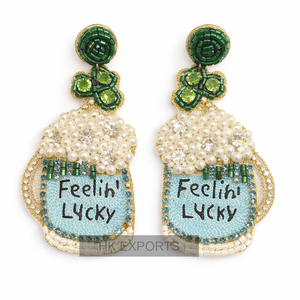 Pendientes colgantes de suéter con cuentas de lágrima de softbol, hechos a mano, joyería deportiva llamativa, chapados en oro para mujer - Product Image 5