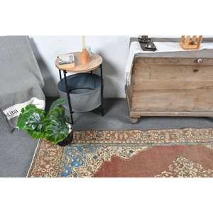 Alfombra de lana turca Vintage de 5x11 pies, diseño de retazos marrón y azul, técnica de tejido plano para decoración para sala de estar, 4m de ancho - Product Image 5