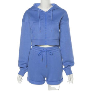 MOVATEXTILE-Conjunto de Top Corto y Pantalón Corto para Mujer, Top Corto y Conjunto Corto de Manga Larga con Cremallera y Sudadera con Capucha - Product Image 4