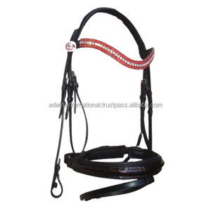 Double bride en cuir roulé de cheval de Super qualité avec bandeau en cristal avec rembourrage doux équipement d'équitation - Product Image 2