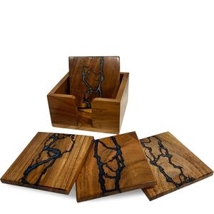 Elegant Four-Pack <b>Wood</b> Resin Coasters Durable Heat-Resistant Square Design for Kitchen Decor Coffee <b>Tables</b> Dining <b>Mats</b> Pads - Product Image 1