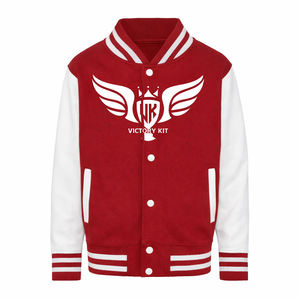 แจ็คเก็ตวาร์ซิตี้สีแดงและสีขาวสำหรับผู้ชาย แจ็คเก็ตเบสบอลแบบคลาสสิกพร้อมเนื้อผ้าผสมขนสัตว์ แขนเสื้อตัดสีและกระดุมแป๊ก - Product Image 1
