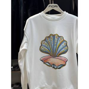 Sudadera de Cuello Redondo 100% Algodón con Estampado de Ostras, Tejido de Punto Cepillado de 3 Hilos - Product Image 1