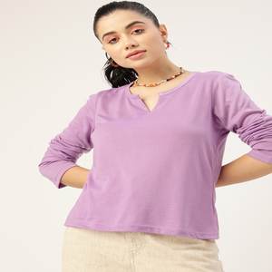 Camiseta de cuello redondo liso morado, ropa informal de verano, camiseta de mujer de manga regular de longitud completa - Product Image 1