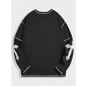 Sudadera personalizada con diamantes de imitación desgastados bordados lavado ácido de manga larga de doble capa camiseta de gran tamaño de peso pesado para hombres - Product Image 5