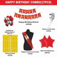 Kit de décoration de fête d'anniversaire doré 37 pièces Ballons rouges et blancs Rideau et écharpe suspendue pour le meilleur prix de gros