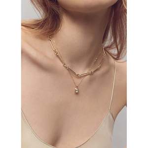 Collier à maillons mixtes géométriques et tendance, plaqué rhodium, en alliage de zinc et laiton, avec zircon diamanté, styles chaîne serpent et chaîne corde - Product Image 5