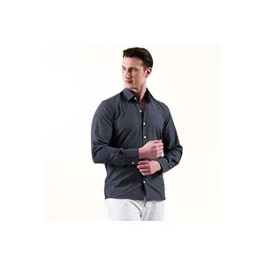 Camisa de algodón de verano transpirable ajustada de lunares azul marino blanco - Product Image 2