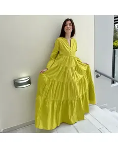 Vestido Maxi bohemio floral para mujer, verano, cuello en V, línea A, volantes, escalonados, manga larga, hasta el suelo, otoño Natural, Maxi largo para mujer - Product Image 1