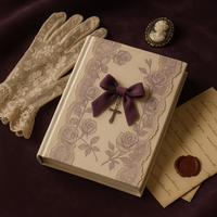 LABON Velvet Bow Cross Charm et Floral Print Victorian Lace Prayer Journal A5 Fabric Notebook for Gothic Gift Spiritual Writing