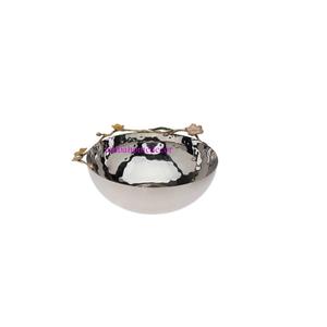 Bol double en métal avec poignées en forme d'animaux dorés, sculpture de deux chiens dorés sautants - Product Image 2