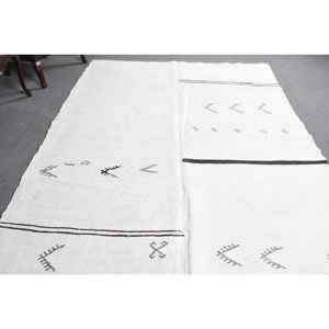 Alfombra Turca Vintage Kilim de 6.46x8.7 pies (197x264 cm), Alfombra de Lana Ikat Blanca - Product Image 5