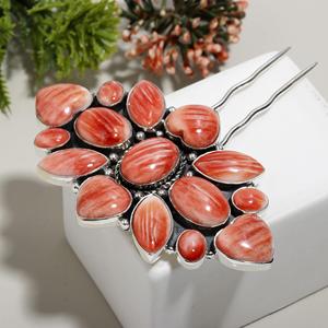 ที่ติดผม925หอยนางรมสีส้มสีเงินสเตอริงปิ่นปักผมอัญมณีธรรมชาติดีไซน์ไม่ซ้ำใคร - Product Image 4