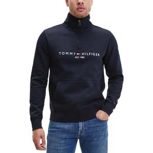 Felpa Casual da Uomo Tommy Hilfiger con Collo Alto e Zip 1/4, Blu, Taglie XS e XL - Oversize in French Terry con Ricamo 3D - Product Image 1