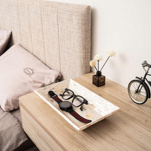 Plateau décoratif en nacre de 12 x 7 pouces avec bord surélevé pour table basse, parfum, salon, cuisine, salle de bain - Product Image 4