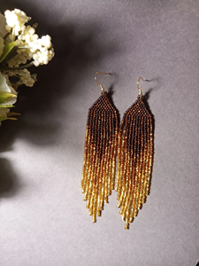 Boucles d'oreilles perles, boucles d'oreilles longues en or brun, boucles d'oreilles extra longues, boucles d'oreilles à franges, boucle d'oreille boho, boucles d'oreilles en perles de rocaille, - Product Image 2