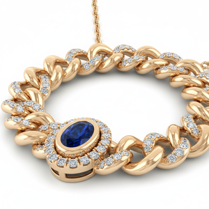 Luxury Gold Chain <b>Necklace</b> with Blue Gemstone Circular Pendant Elegant Women <b>Statement</b> Fashion Jewelry - Product Image 2