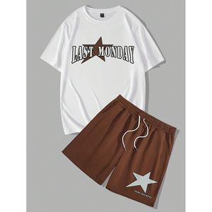 Good Quality Men Printed Logo 100% Cotton Men Star Letter <b>Graphic</b> <b>Tee</b> & Drawstring Waist Shorts - Product Image 1