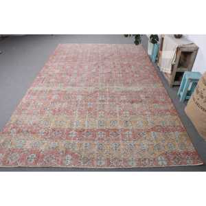 6.7x10.9 ft Vintage Rug, Turkish Oversize Rug, <b>Red</b> Camouflage <b>Wool</b> Rug - Product Image 1