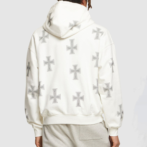 Sweat à capuche oversize pour hommes 100% coton coupe d'hiver et couture patchwork avec appliques en strass pour hommes - Product Image 5