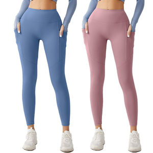 Leggings de yoga pour femmes, taille haute, contrôle du ventre, séchage rapide, logo personnalisé, pantalon de sport avec poches - Product Image 1