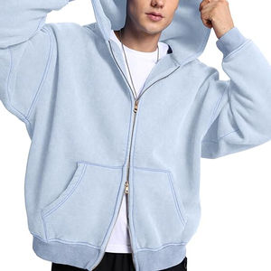 Streetwear avec logo personnalisé Sweat à capuche surdimensionné pour hommes sans ficelle Sweat à capuche zippé Acid Wash Sweats à capuche pour hommes Respirant - Product Image 1