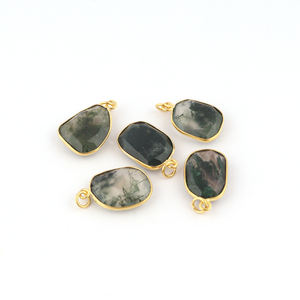 Conector de bisel de ágata de musgo Natural, conector colgante de fianza única, colgante de dijes diy para fabricación de joyas - Product Image 6