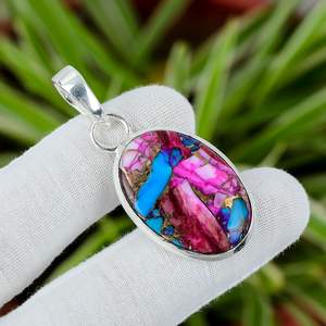 Colgantes y dijes finos de Plata de Ley 925, colgante de piedras preciosas turquesa de ostra rosa de corte ovalado para fiestas y regalos - Product Image 2