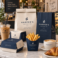 Ensemble d'emballages personnalisés pour café AT PACK avec sac en papier imprimé avec logo, boîte à hamburger et emballage pour plats à emporter pour les cafés