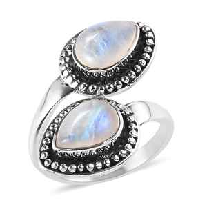Luxury Moonstone 925 Sterling <b>Silver</b> Boho <b>Ring</b> For Women Art Deco Engagement <b>Ring</b> For Women Vintage Open Band <b>Statement</b> - Product Image 4