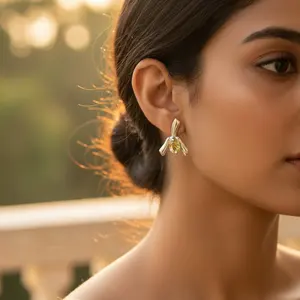 925 Silver Vintage Stud <b>Earrings</b> for Women Green <b>Peridot</b> Gemstone White Yellow Rose <b>Gold</b> Accents Drop <b>Earrings</b> Style Diamond - Product Image 3