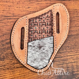 Nouvelle vente chaude prix usine couteau en cuir usiné à la main gaine cheveux occidentaux sur cuir véritable couteau pliant couverture étui de transport - Product Image 1