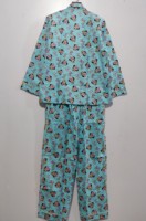 Ensemble de pyjama décontracté deux pièces pour femme en coton 100% pur, fait main, longueur cheville, imprimé, manches longues, col rabattu, boutons, style doux